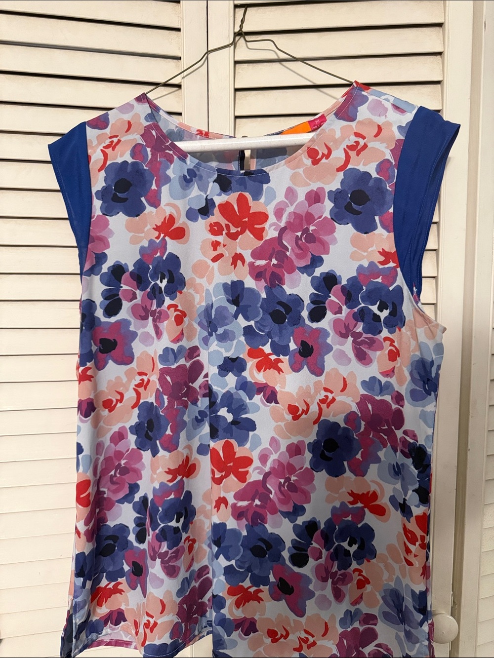 Sleeveless Floral Print Blouse in Blue and Pink